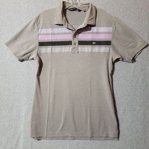 travis mathew pink stripped gray golf polo shirt mens size M